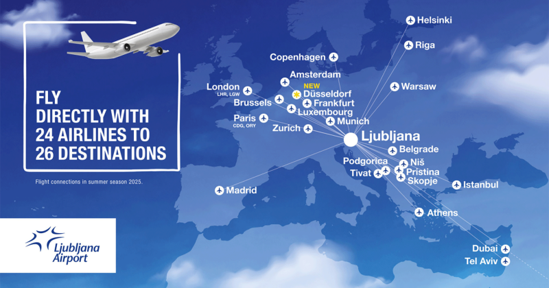 Ljubljana Airport is connected to London, Paris, Madrid, Frankfurt, Zurich, Belgrade, Brussels, Amsterdam...